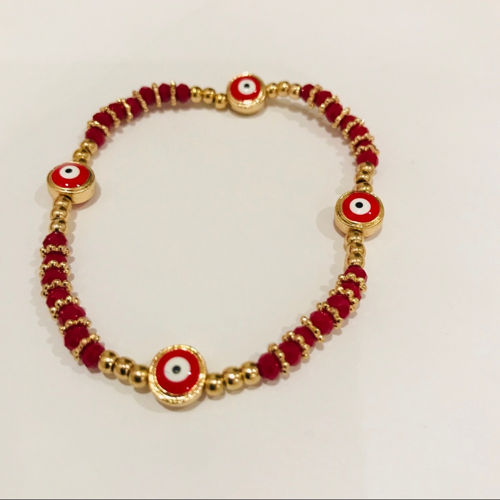 NWT Greek Eye bracelet with golden and red beads